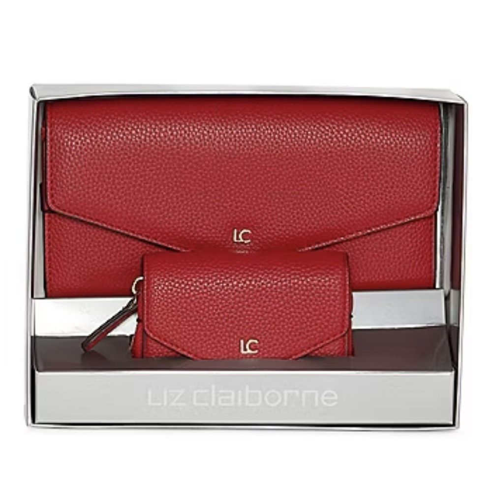 Liz Claiborne Zip Around 2-pc. Womens Envelope Wallet Mid Red NIB - Picture 3 of 5